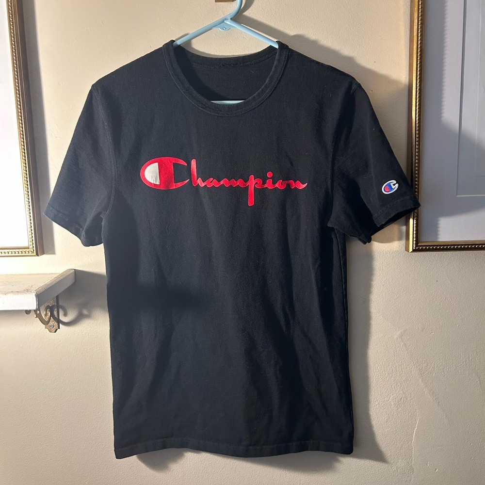 Champion Men's Black Tee with Red Logo